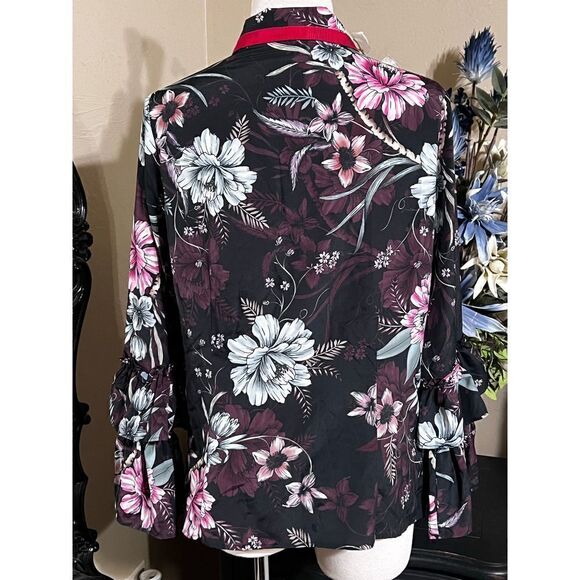Badgley Mischka Floral Button Up Blouse Bell Sleeves Size 10 - Picture 3 of 4